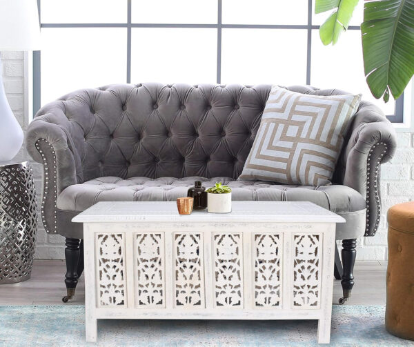 The Wooden Town Antique White Mango Wood Coffee Table - 36"x18" Rectangular Living Room Center Table, Rustic Wood Accent Table for Stylish & Durable Home Décor