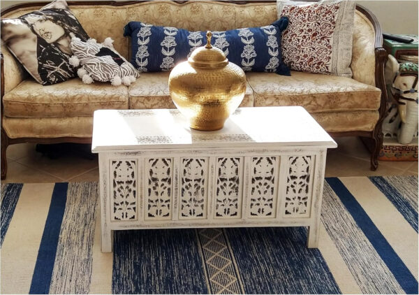 The Wooden Town Antique White Mango Wood Coffee Table - 36"x18" Rectangular Living Room Center Table, Rustic Wood Accent Table for Stylish & Durable Home Décor