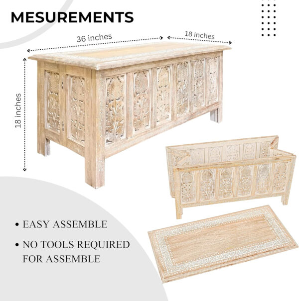 The Wooden Town Antique White Mango Wood Coffee Table - 36"x18" Rectangular Living Room Center Table, Rustic Wood Accent Table for Stylish & Durable Home Décor