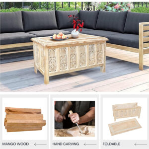 The Wooden Town Antique White Mango Wood Coffee Table - 36"x18" Rectangular Living Room Center Table, Rustic Wood Accent Table for Stylish & Durable Home Décor