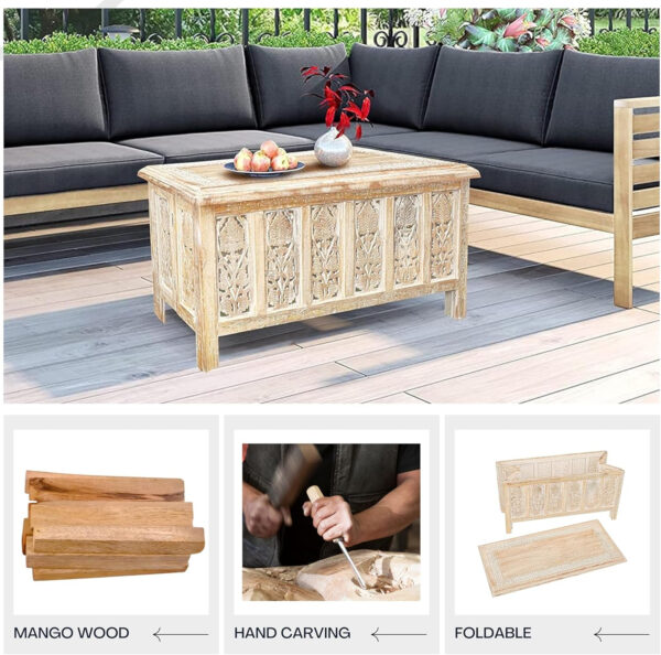 The Wooden Town Antique White Mango Wood Coffee Table - 36"x18" Rectangular Living Room Center Table, Rustic Wood Accent Table for Stylish & Durable Home Décor