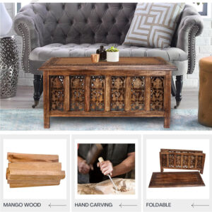 The Wooden Town Antique White Mango Wood Coffee Table - 36"x18" Rectangular Living Room Center Table, Rustic Wood Accent Table for Stylish & Durable Home Décor