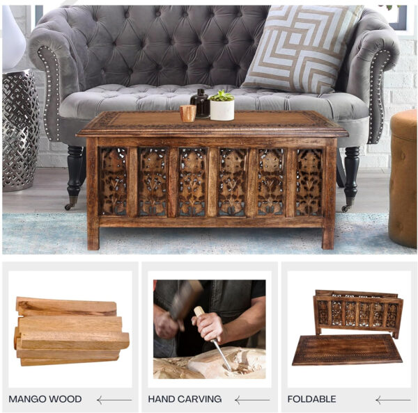 The Wooden Town Antique White Mango Wood Coffee Table - 36"x18" Rectangular Living Room Center Table, Rustic Wood Accent Table for Stylish & Durable Home Décor