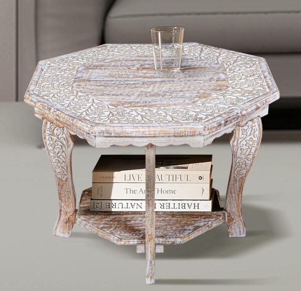 The Wooden Town Antique White Mango Wood Coffee Table - 36"x18" Rectangular Living Room Center Table, Rustic Wood Accent Table for Stylish & Durable Home Décor