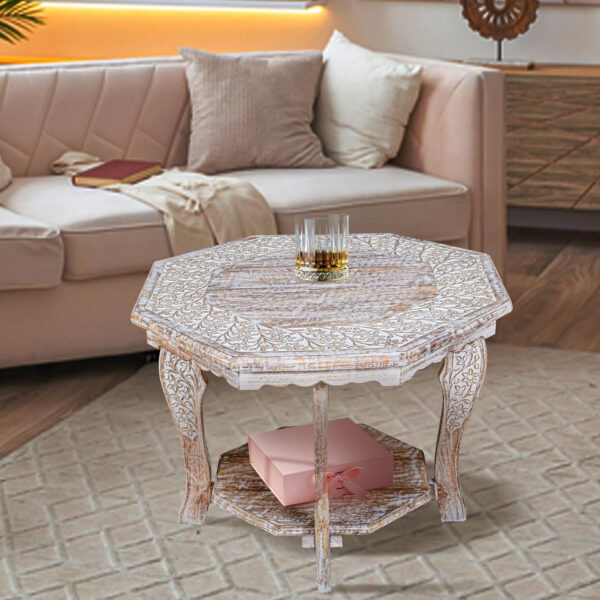 The Wooden Town Antique White Mango Wood Coffee Table - 36"x18" Rectangular Living Room Center Table, Rustic Wood Accent Table for Stylish & Durable Home Décor