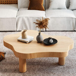 MIINO Walnut Modern Coffee Table with Triple Base, 31.5" L x 22" W x 16" H Mid-Century Modern Short Cocktail Table Center Table for Living Room, Patio