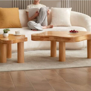 MIINO Walnut Modern Coffee Table with Triple Base, 31.5" L x 22" W x 16" H Mid-Century Modern Short Cocktail Table Center Table for Living Room, Patio