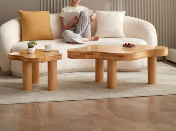 MIINO Walnut Modern Coffee Table with Triple Base, 31.5" L x 22" W x 16" H Mid-Century Modern Short Cocktail Table Center Table for Living Room, Patio