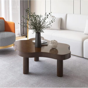 MIINO Walnut Modern Coffee Table with Triple Base, 31.5" L x 22" W x 16" H Mid-Century Modern Short Cocktail Table Center Table for Living Room, Patio