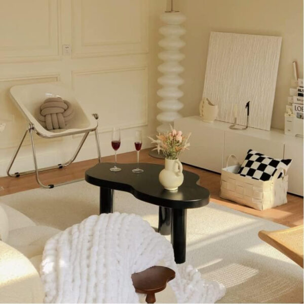 MIINO Walnut Modern Coffee Table with Triple Base, 31.5" L x 22" W x 16" H Mid-Century Modern Short Cocktail Table Center Table for Living Room, Patio