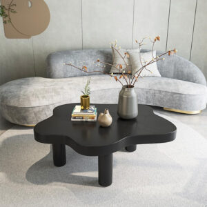 MIINO Walnut Modern Coffee Table with Triple Base, 31.5" L x 22" W x 16" H Mid-Century Modern Short Cocktail Table Center Table for Living Room, Patio