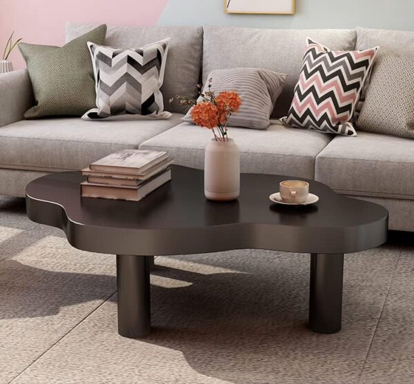 MIINO Walnut Modern Coffee Table with Triple Base, 31.5" L x 22" W x 16" H Mid-Century Modern Short Cocktail Table Center Table for Living Room, Patio