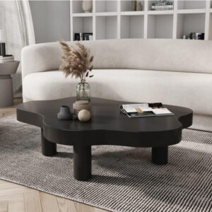 MIINO Walnut Modern Coffee Table with Triple Base, 31.5" L x 22" W x 16" H Mid-Century Modern Short Cocktail Table Center Table for Living Room, Patio