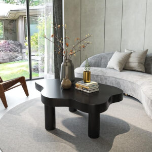 MIINO Walnut Modern Coffee Table with Triple Base, 31.5" L x 22" W x 16" H Mid-Century Modern Short Cocktail Table Center Table for Living Room, Patio