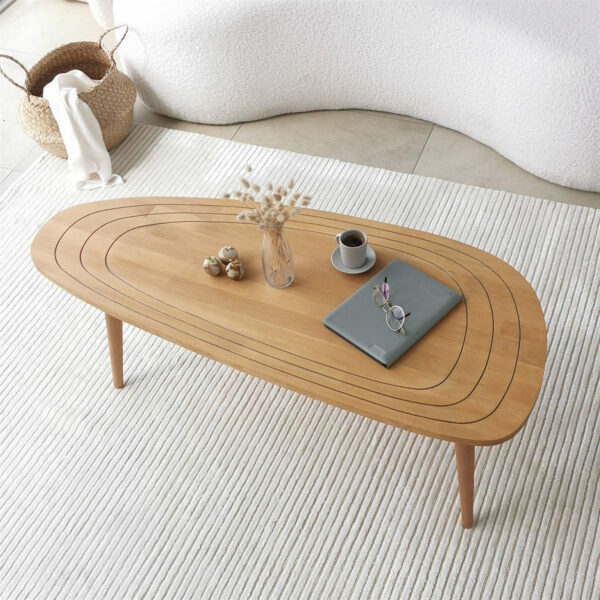 6887cf607362f7ac95f45f6534f455c1022e4124f23127238d2a3.jpg Solid Wood Oval Coffee Table, Engraved Wooden Center Table, Modern Surfboard Table, Mid Century Aesthetic Low Coffee Table, Vintage Living Room Furniture (Natural)