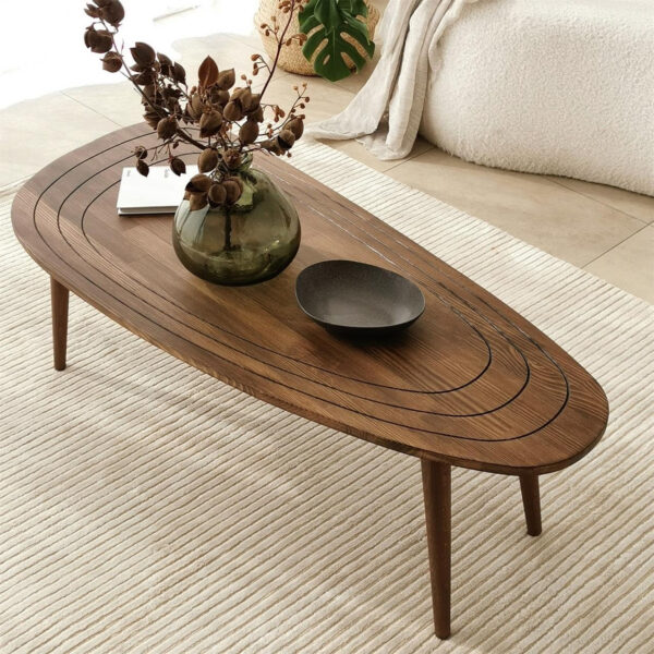 6887cf7554b89a12fee3f2a5fabdf573c830122c7f872eca4a53d.jpg Solid Wood Oval Coffee Table, Engraved Wooden Center Table, Modern Surfboard Table, Mid Century Aesthetic Low Coffee Table, Vintage Living Room Furniture (Natural)