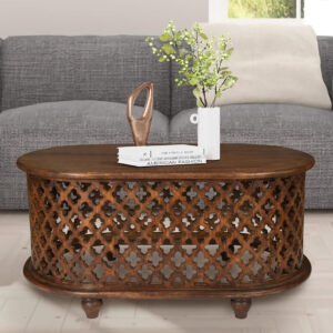 6887cfbf60919e8c65457d81ed97b59115a61192236a4b39b949f.jpg The Wooden Town Solid Mango Wood Coffee Table - Oval Center Table for Living Room | Tea Table | Wooden Accent Table | 36x21x18 Inches | Handcrafted Modern Furniture for Home Décor
