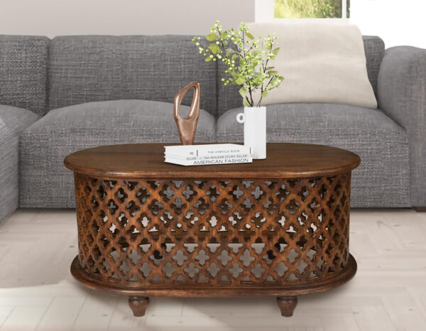 6887cfbf60919e8c65457d81ed97b59115a61192236a4b39b949f.jpg The Wooden Town Solid Mango Wood Coffee Table - Oval Center Table for Living Room | Tea Table | Wooden Accent Table | 36x21x18 Inches | Handcrafted Modern Furniture for Home Décor
