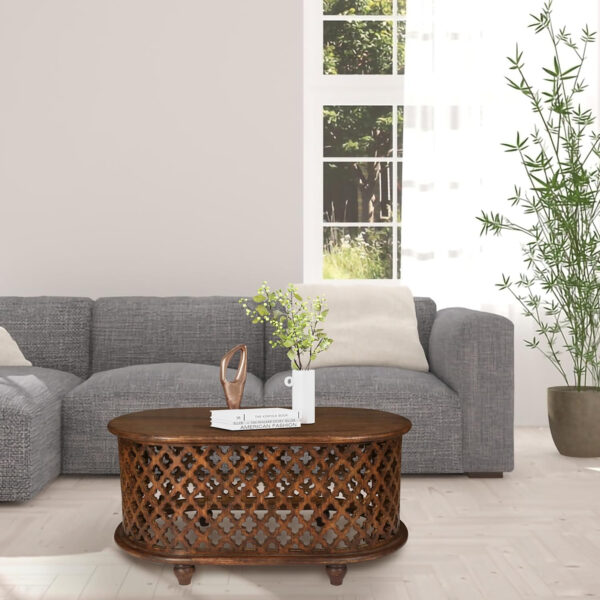 6887cfc82c93ea77c1b43c3ecf1c1db3bb0e1435389f569dda832.jpg The Wooden Town Solid Mango Wood Coffee Table - Oval Center Table for Living Room | Tea Table | Wooden Accent Table | 36x21x18 Inches | Handcrafted Modern Furniture for Home Décor