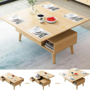 Wood Coffee Table with Storage, Lift Top Center Table for Living Room - Modern 3 in 1 Multi-Function Coffee Table with Hidden Compartment - Converts to Dining Table for Reception - End Tables