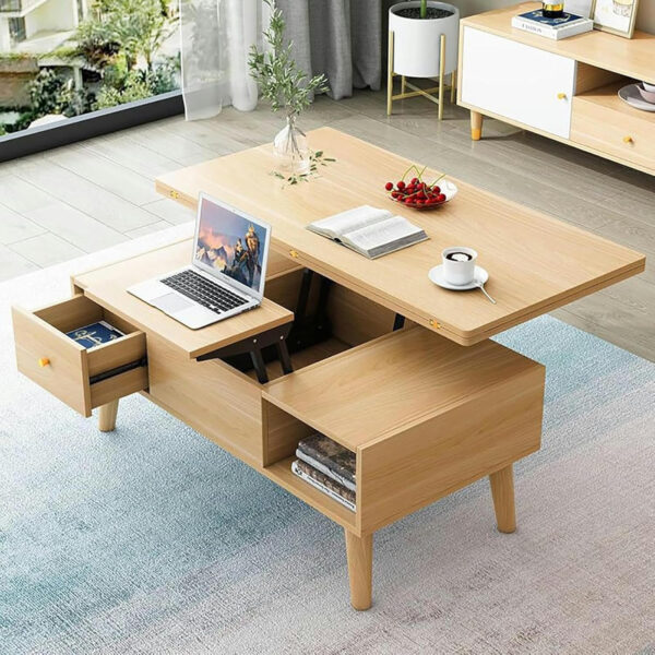 Wood Coffee Table with Storage, Lift Top Center Table for Living Room - Modern 3 in 1 Multi-Function Coffee Table with Hidden Compartment - Converts to Dining Table for Reception - End Tables