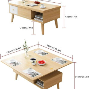 Wood Coffee Table with Storage, Lift Top Center Table for Living Room - Modern 3 in 1 Multi-Function Coffee Table with Hidden Compartment - Converts to Dining Table for Reception - End Tables