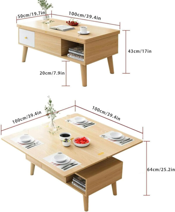 Wood Coffee Table with Storage, Lift Top Center Table for Living Room - Modern 3 in 1 Multi-Function Coffee Table with Hidden Compartment - Converts to Dining Table for Reception - End Tables