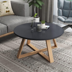 Coffee Side Table Nordic Style Solid Wood Round Side Table Contemporary Pedestal Side End Table Cross Leg Coffee Table Sofa Center Table for Living Room - 31.5" L x 31.5" W x 17.7" H Blue
