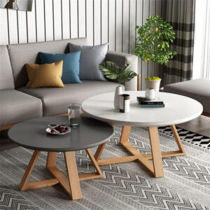 Coffee Side Table Nordic Style Solid Wood Round Side Table Contemporary Pedestal Side End Table Cross Leg Coffee Table Sofa Center Table for Living Room - 31.5" L x 31.5" W x 17.7" H Blue