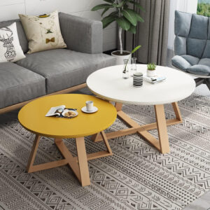 Coffee Side Table Nordic Style Solid Wood Round Side Table Contemporary Pedestal Side End Table Cross Leg Coffee Table Sofa Center Table for Living Room - 31.5" L x 31.5" W x 17.7" H Blue