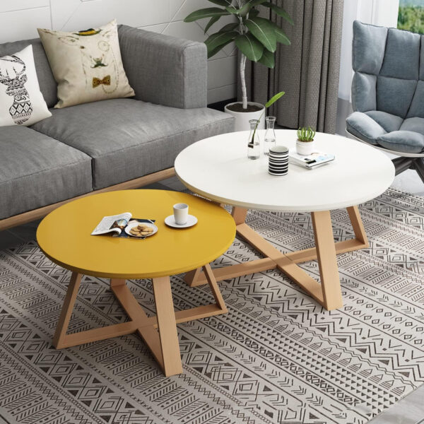 Coffee Side Table Nordic Style Solid Wood Round Side Table Contemporary Pedestal Side End Table Cross Leg Coffee Table Sofa Center Table for Living Room - 31.5" L x 31.5" W x 17.7" H Blue