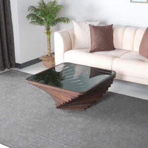 6887d08bee52374ab411395653c704dc143a3192b28feeeae6c3a.jpg Papella Duru Model Sculptural Square Coffee Table – A Modern Art Piece with Architectural Precision, Layered Walnut Symmetry, and a Reflective Black Glass Crown for Timeless Prestige