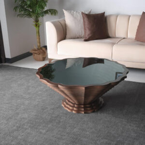 6887d0abe493eac33f8793d722002398beca8d28ff3905306e8d5.jpg Papella Duru Model Sculptural Square Coffee Table – A Modern Art Piece with Architectural Precision, Layered Walnut Symmetry, and a Reflective Black Glass Crown for Timeless Prestige