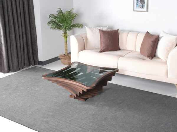 6887d0b243b6e5bd304f99675139a99b6f3d5d6ad761fd261859b.jpg Papella Duru Model Sculptural Square Coffee Table – A Modern Art Piece with Architectural Precision, Layered Walnut Symmetry, and a Reflective Black Glass Crown for Timeless Prestige