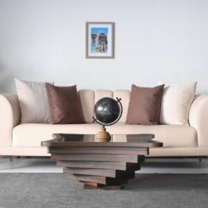 6887d0b5829b4820512fab826579192d2592a05c3ca7bcc1802b2.jpg Papella Duru Model Sculptural Square Coffee Table – A Modern Art Piece with Architectural Precision, Layered Walnut Symmetry, and a Reflective Black Glass Crown for Timeless Prestige