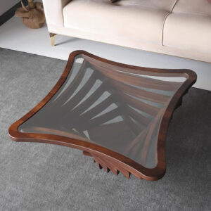 6887d0b97b4079d82babb7431add6773c8ff04a25544201e12c70.jpg Papella Duru Model Sculptural Square Coffee Table – A Modern Art Piece with Architectural Precision, Layered Walnut Symmetry, and a Reflective Black Glass Crown for Timeless Prestige