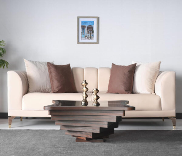 6887d0bae9dede1edc1be173addaf459ed0f448f087a79c0f6585.jpg Papella Duru Model Sculptural Square Coffee Table – A Modern Art Piece with Architectural Precision, Layered Walnut Symmetry, and a Reflective Black Glass Crown for Timeless Prestige