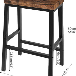 HOOBRO Bar Stools, Set of 2 Bar Chairs, 23.6 Inch Saddle Stools, Kitchen Counter Seat with Footrests, Industrial Barstools for Dining Room, Kitchen, Counter, Rustic Brown and Black BF02MD01