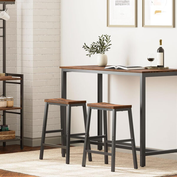 HOOBRO Bar Stools, Set of 2 Bar Chairs, 23.6 Inch Saddle Stools, Kitchen Counter Seat with Footrests, Industrial Barstools for Dining Room, Kitchen, Counter, Rustic Brown and Black BF02MD01