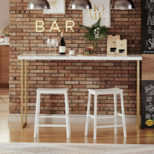 HOOBRO Bar Stools, Set of 2 Bar Chairs, 23.6 Inch Saddle Stools, Kitchen Counter Seat with Footrests, Industrial Barstools for Dining Room, Kitchen, Counter, Rustic Brown and Black BF02MD01