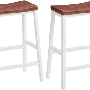 HOOBRO Bar Stools, Set of 2 Bar Chairs, 23.6 Inch Saddle Stools, Kitchen Counter Seat with Footrests, Industrial Barstools for Dining Room, Kitchen, Counter, Rustic Brown and Black BF02MD01
