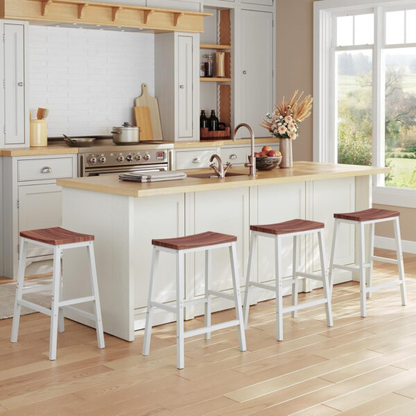 HOOBRO Bar Stools, Set of 2 Bar Chairs, 23.6 Inch Saddle Stools, Kitchen Counter Seat with Footrests, Industrial Barstools for Dining Room, Kitchen, Counter, Rustic Brown and Black BF02MD01