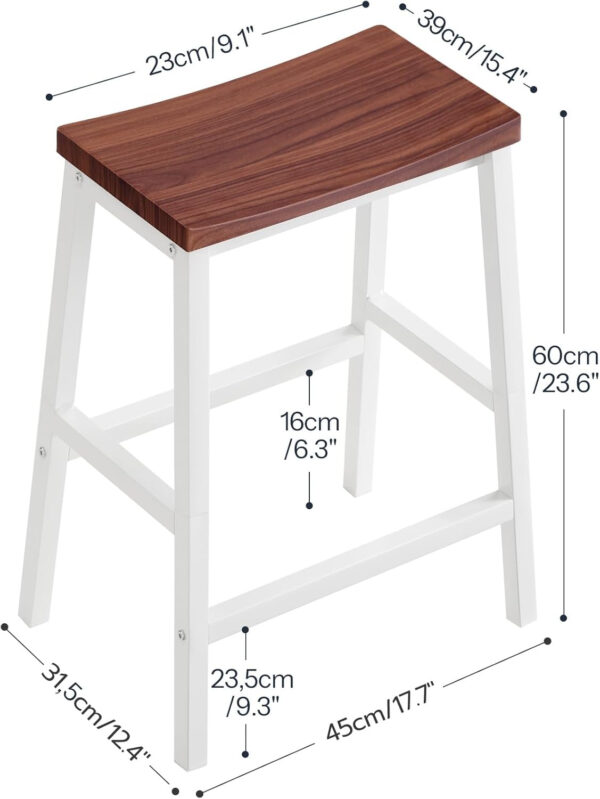 HOOBRO Bar Stools, Set of 2 Bar Chairs, 23.6 Inch Saddle Stools, Kitchen Counter Seat with Footrests, Industrial Barstools for Dining Room, Kitchen, Counter, Rustic Brown and Black BF02MD01