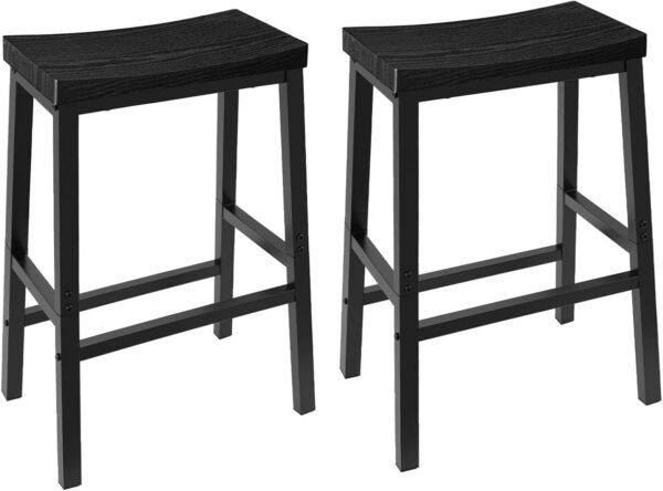 HOOBRO Bar Stools, Set of 2 Bar Chairs, 23.6 Inch Saddle Stools, Kitchen Counter Seat with Footrests, Industrial Barstools for Dining Room, Kitchen, Counter, Rustic Brown and Black BF02MD01