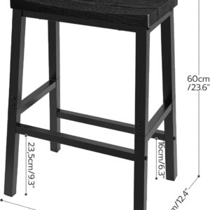 HOOBRO Bar Stools, Set of 2 Bar Chairs, 23.6 Inch Saddle Stools, Kitchen Counter Seat with Footrests, Industrial Barstools for Dining Room, Kitchen, Counter, Rustic Brown and Black BF02MD01