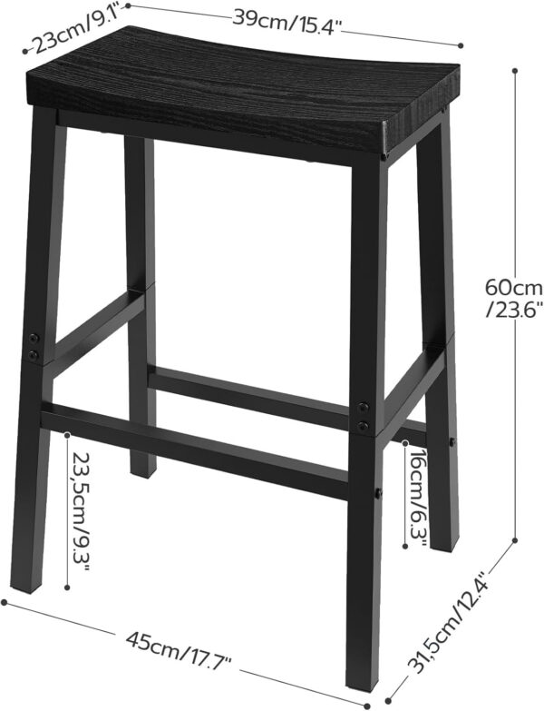 HOOBRO Bar Stools, Set of 2 Bar Chairs, 23.6 Inch Saddle Stools, Kitchen Counter Seat with Footrests, Industrial Barstools for Dining Room, Kitchen, Counter, Rustic Brown and Black BF02MD01
