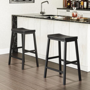 HOOBRO Bar Stools, Set of 2 Bar Chairs, 23.6 Inch Saddle Stools, Kitchen Counter Seat with Footrests, Industrial Barstools for Dining Room, Kitchen, Counter, Rustic Brown and Black BF02MD01