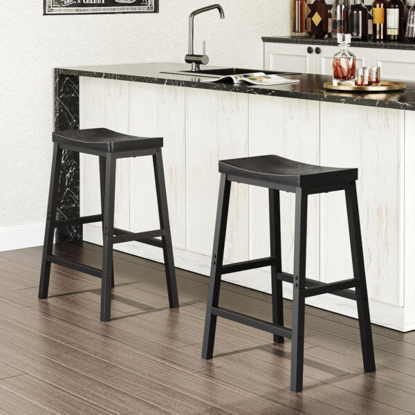 HOOBRO Bar Stools, Set of 2 Bar Chairs, 23.6 Inch Saddle Stools, Kitchen Counter Seat with Footrests, Industrial Barstools for Dining Room, Kitchen, Counter, Rustic Brown and Black BF02MD01