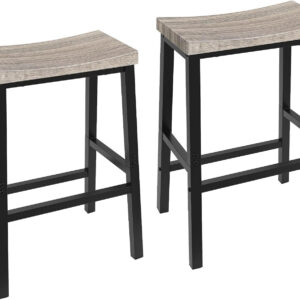 HOOBRO Bar Stools, Set of 2 Bar Chairs, 23.6 Inch Saddle Stools, Kitchen Counter Seat with Footrests, Industrial Barstools for Dining Room, Kitchen, Counter, Rustic Brown and Black BF02MD01