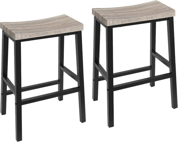 HOOBRO Bar Stools, Set of 2 Bar Chairs, 23.6 Inch Saddle Stools, Kitchen Counter Seat with Footrests, Industrial Barstools for Dining Room, Kitchen, Counter, Rustic Brown and Black BF02MD01
